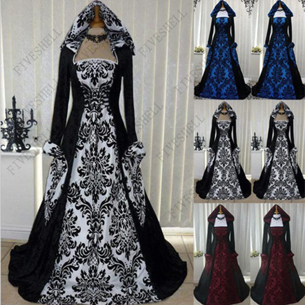 

Halloween Costume Wicca Witch Medieval Dress Women Adult Plus Size Scary Cosplay Gothic New Wizard Halloween Costumes for Women