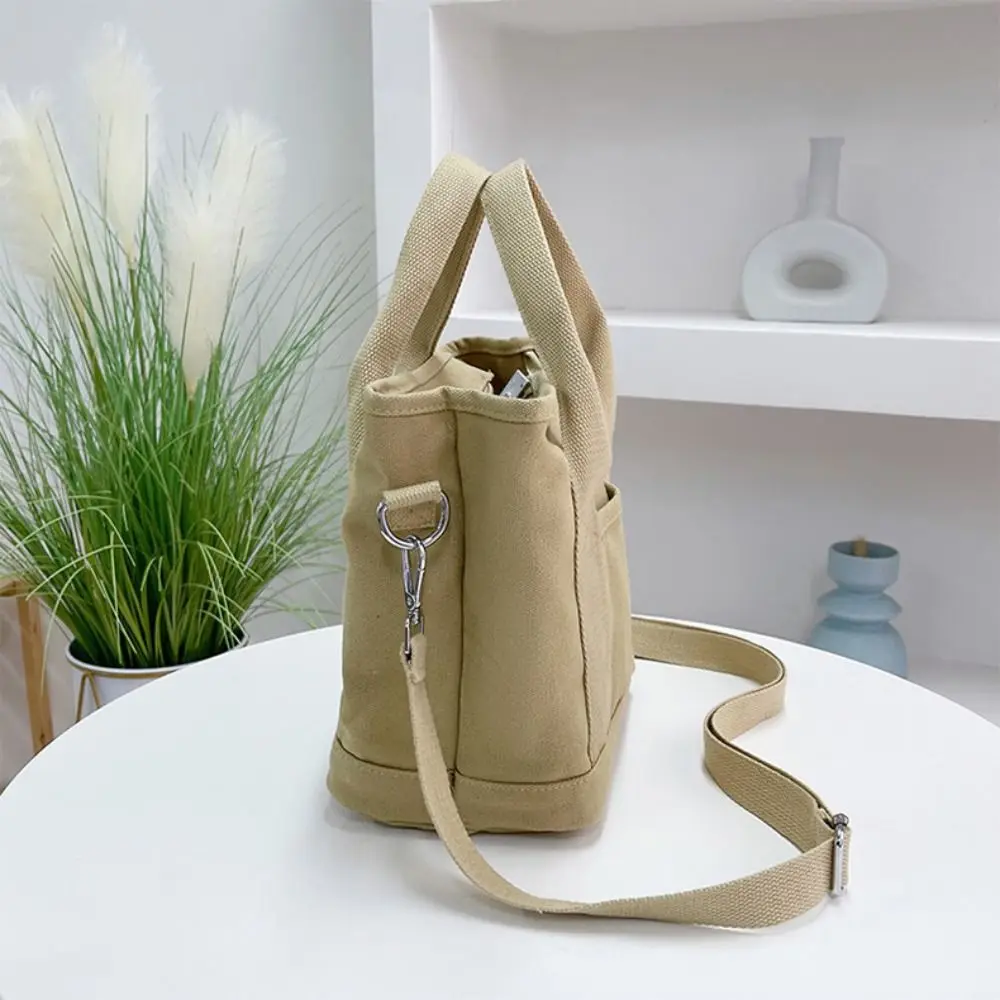 Multi-pocket Japanese Style Crossbody Bag Zipper Large Capacity Canvas Shoulder Bag Shopping Bag Stroge Bag Pure Color Tote Bag