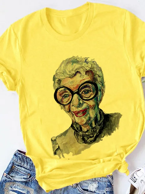 Yellow T-shirt Women Summer Print Lady Casual T Shirt Tops Harajuku Streetwear Short Sleeve Tshirt,Drop Ship P6018B-Yellow