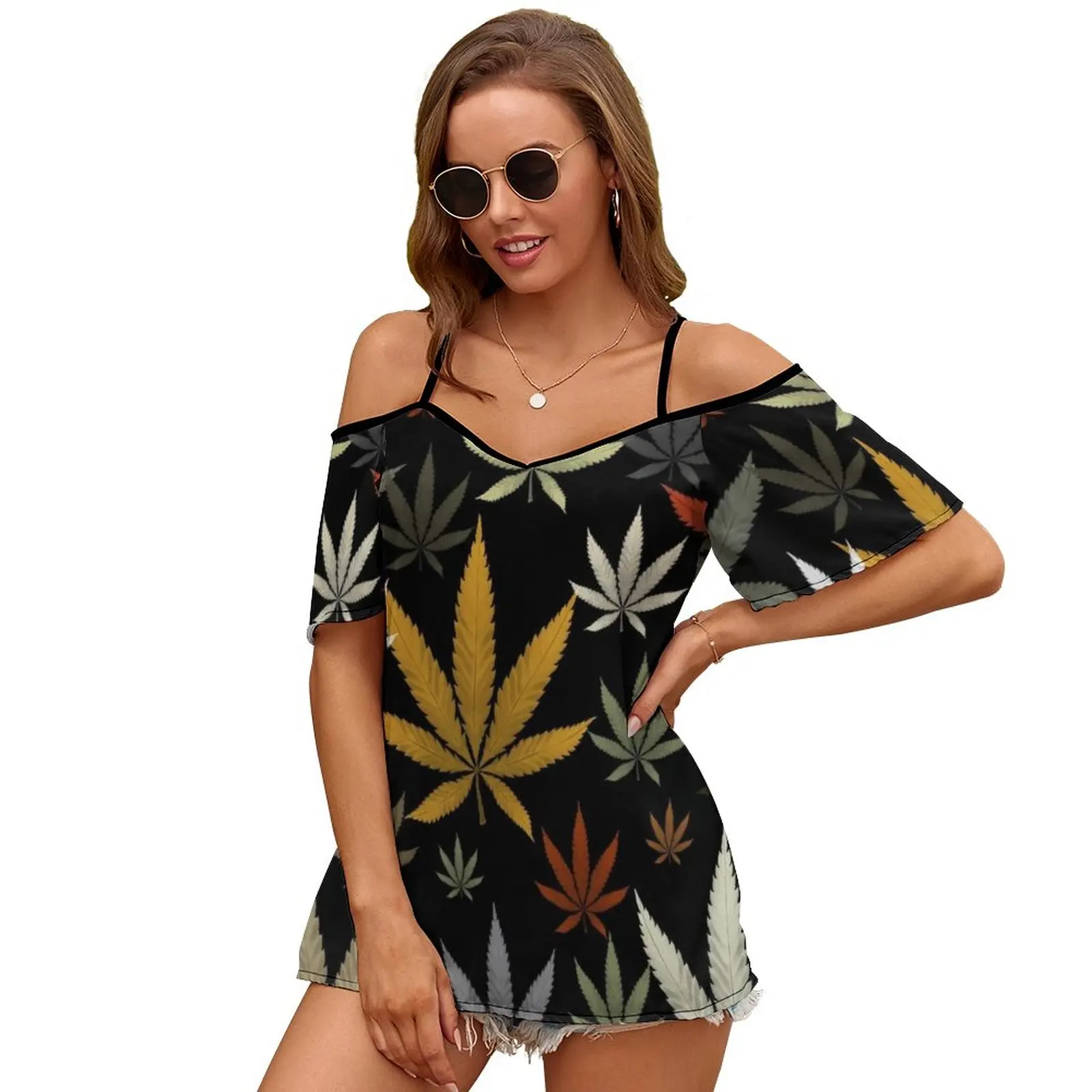 

Трава разноцветный черный фон Сексуальная и Клубная модная женская футболка с коротким рукавом с открытыми плечами женские футболки легальная трава