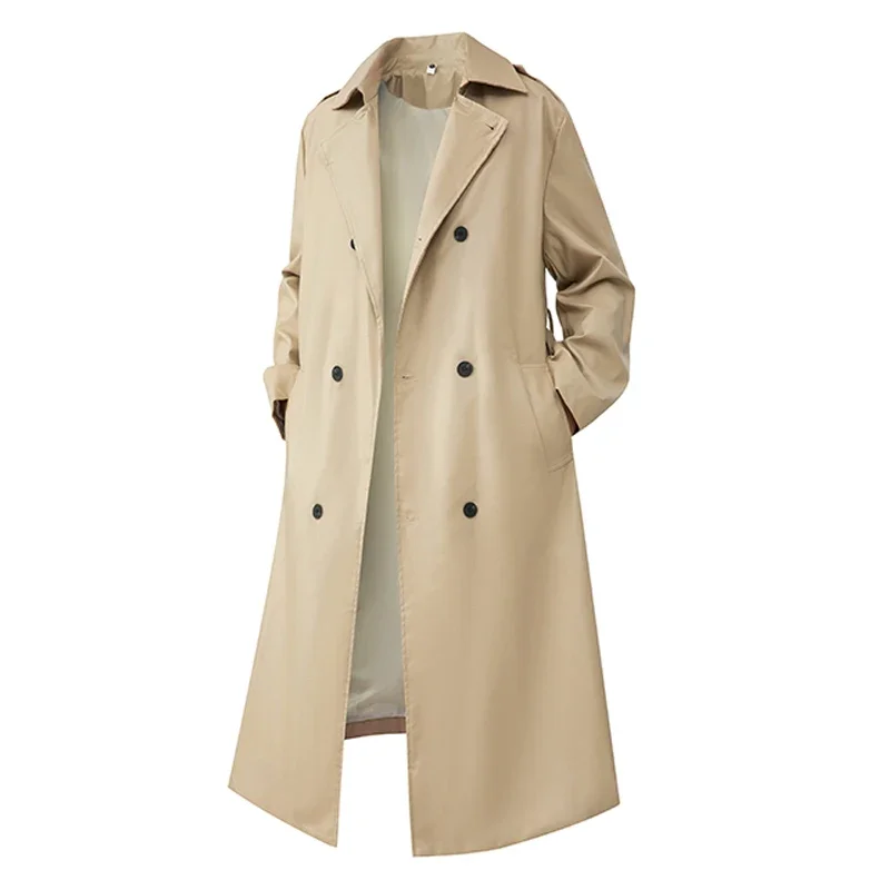 Men Long Business Casual Fashion Outerwear Male Leather Clothes Trench Coats Loose Large PU Top Coat Men's Jacket Long Trench