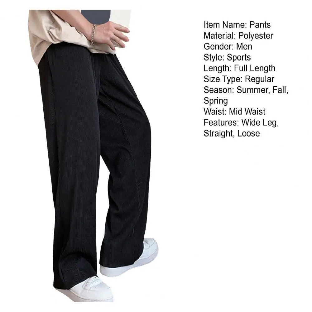 Description Picture 3 of itemMen Solid Color Trousers Quick-drying Men's Sport Pants with Wide Leg Side Pockets for Gym Training Jogging Elastic Waist Solid