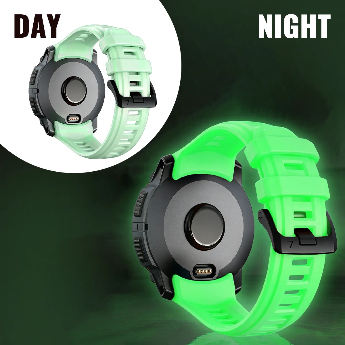 Glow-in-the-Dark Silicone Watch Band - Soft and Durable Replacement Wristband Bracelet (50/45mm)