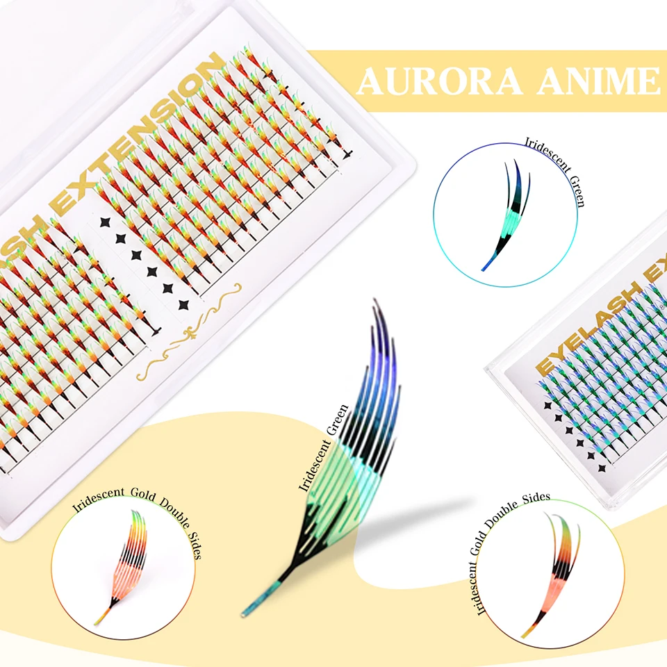 Rujade Holographisches Lametta Anime Wimpern Feder Comic Spire Wimpernverlängerung Glänzend Vorgefertigte Fan Manga Falsche Wimpern für Party Make-up – Detail 20