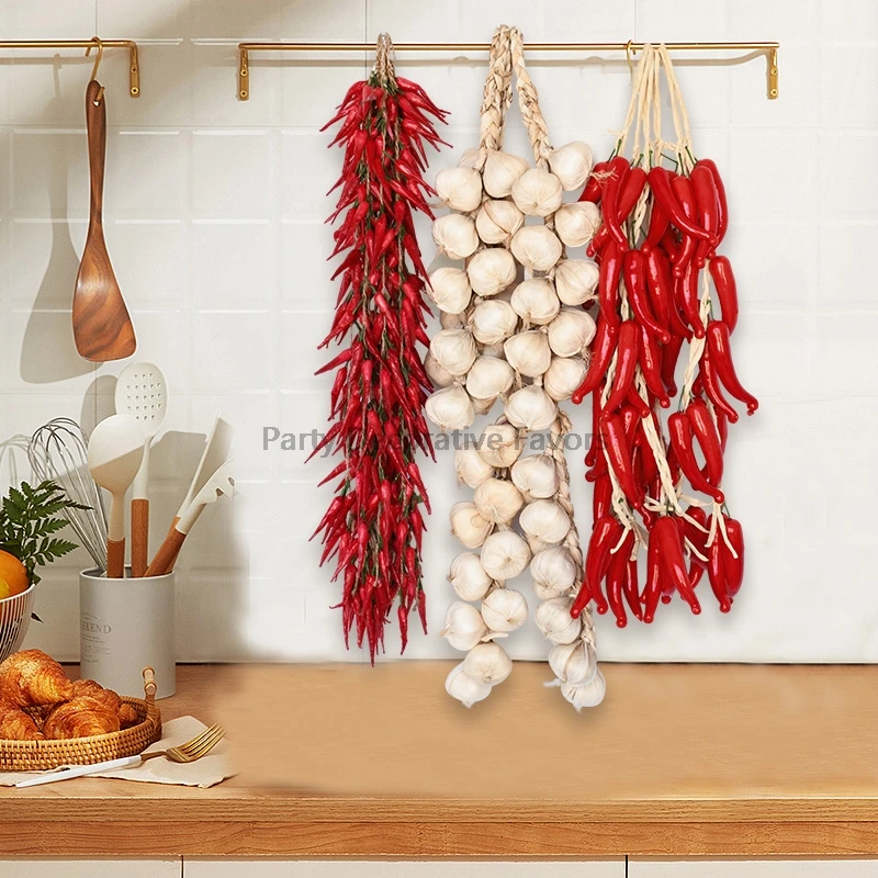 Artificial Vegetables Foam Chili Garlic Pumpkin For Home Kitchen Wall Hanging Decoration Red Pepper String Farm Party Fake Fruit