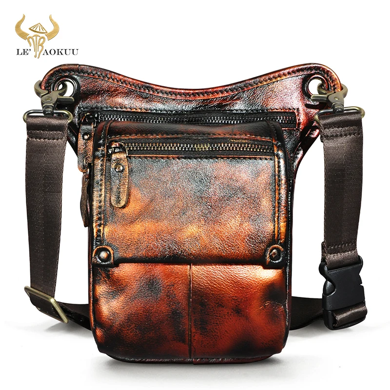 

Thick Bull Leather Design Classic Sling Bag Multi-function Retro Travel Fanny Waist Belt Pack Leg Drop Bag For Men Male 211-4