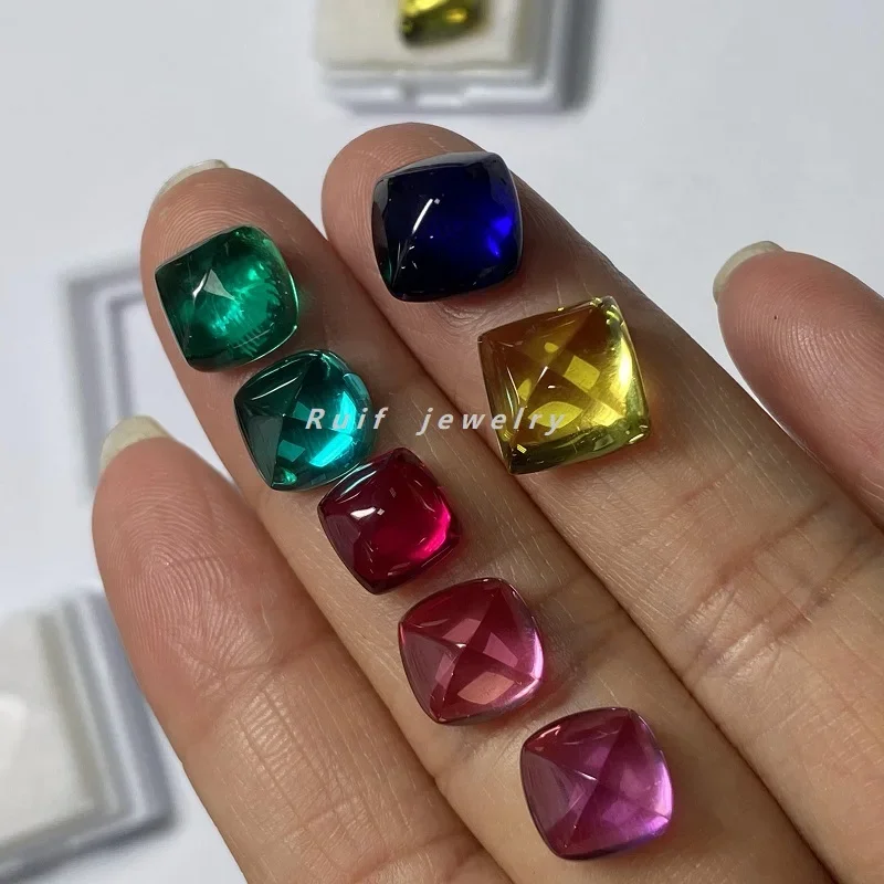 

Ruif Good Quality Special Cut Sugar Loaf Lab Grown Pink Yellow Paraiba Sapphire and Lab Ruby for jewelry Making