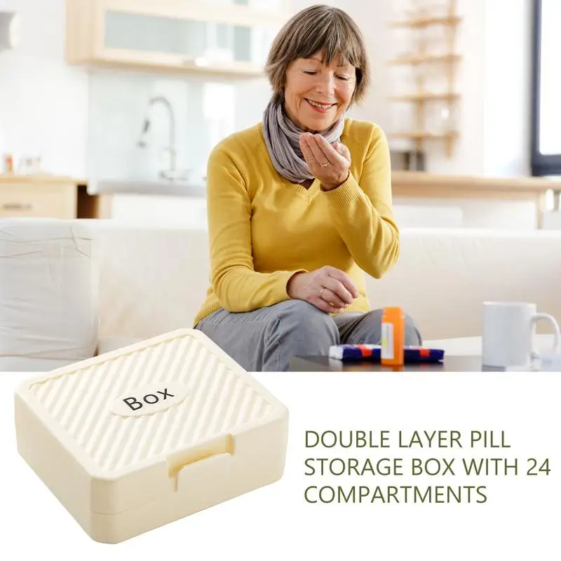 

Portable Weekly Pill Organizer Large Capacity Double Layer Pill Organizer With 24 Compartments Moisture-proof For Daily Use