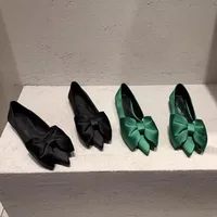 Flat Shoes for Women Spring Autumn 2025 New Casual Pointed Bow Green Black Plus Size 42 43 44 Women's Shoes Ladies Loafers 1