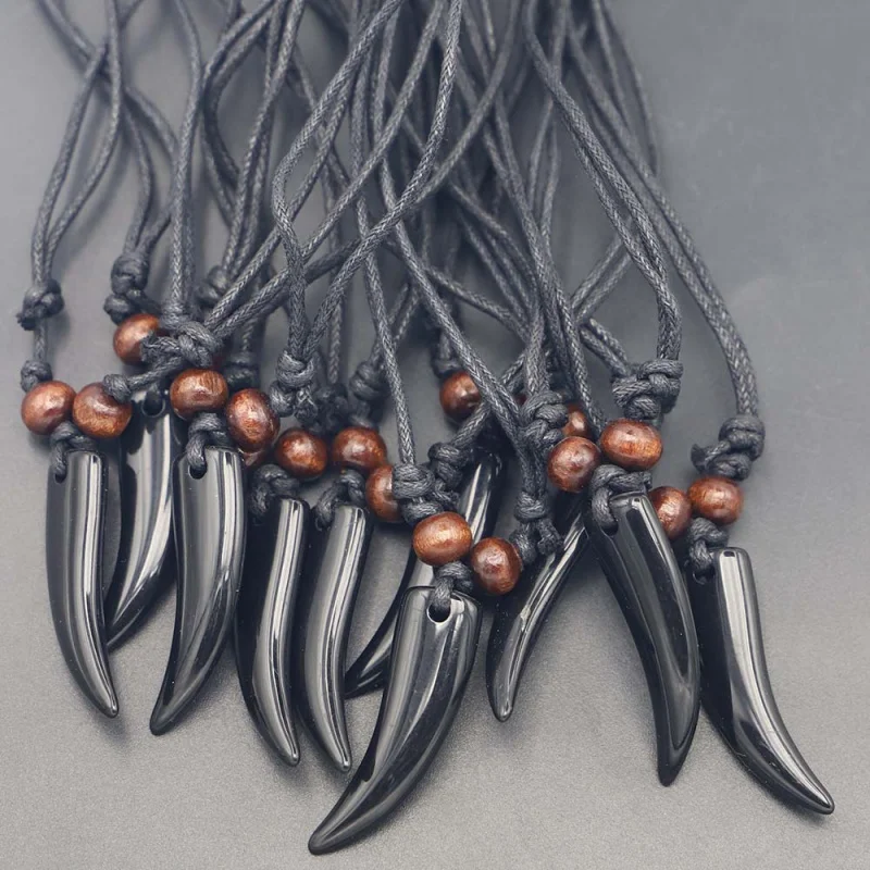 hot-sale-black-imitation-ox-bone-resin-horn-pendant-cotton-string-necklace-10pc-set