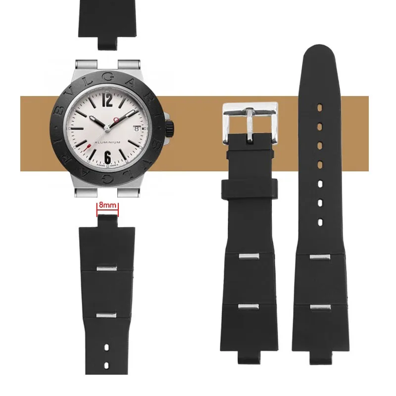 Cinturino In Gomma Siliconica Per Cinturino Per Orologio Bvlgari Con Tacca 22*8Mm 24*8Mm Catena Muslimata Bracciale Nero Maschile E Femminile