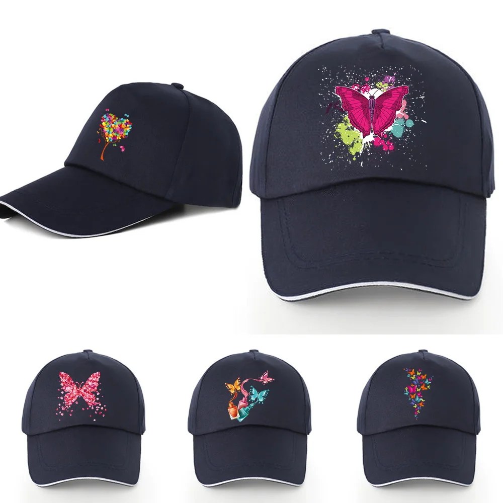 

Baseball Caps Women Summer Sunscreen Visors Hats Casual All-Match Dad Cap Butterfly Print Adjustable Pure Cotton Back Buckle Hat