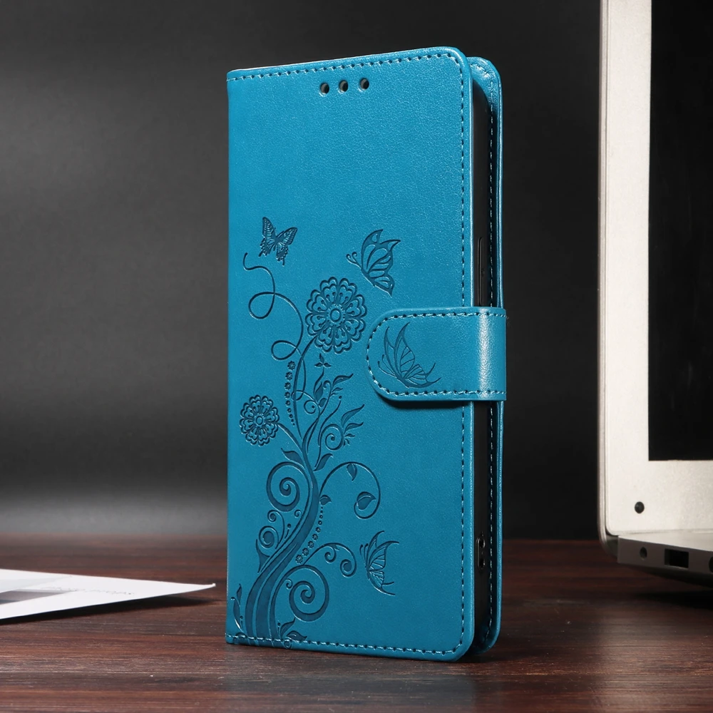 Embossed Butterfly Flower Magnetic Leather Wallet Phone Case Cover