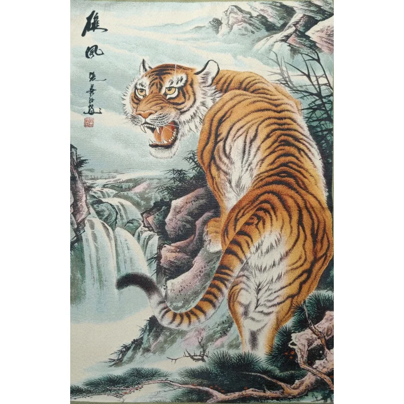 

36" China Embroidered Cloth Silk 12 Zodiac Animal Tiger Hill Water Mural Home Decor Painting Dwcx019