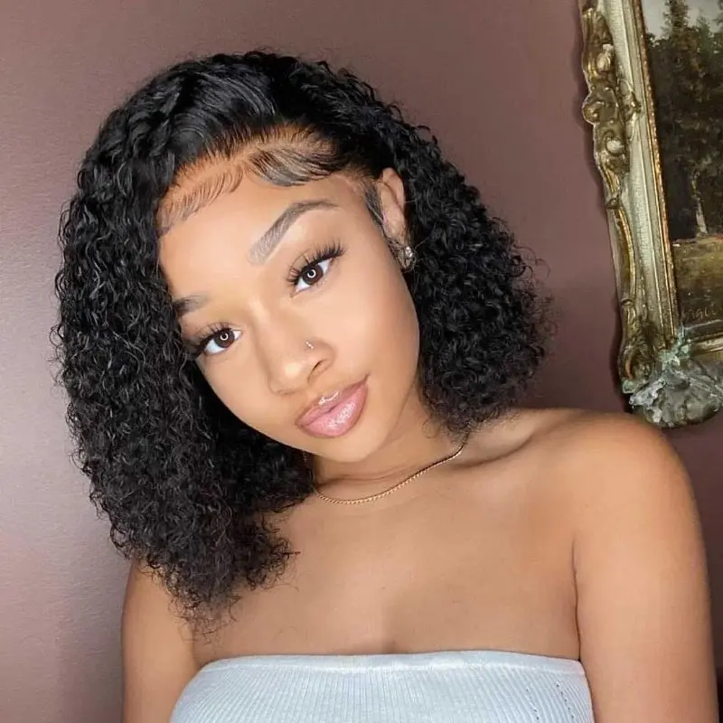 Brazilian Human Hair Short Curly Bob 13x4 13x6 Lace Frontal Wigs 5x5 Closure Wig 250% Preplucked