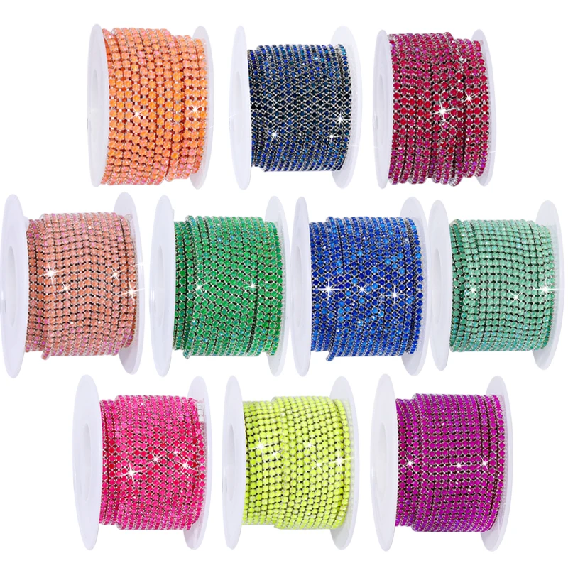 Vibrant Jelly AB Rhinestones Claw Trim in Silver Cup Chain - 10 Yard Roll