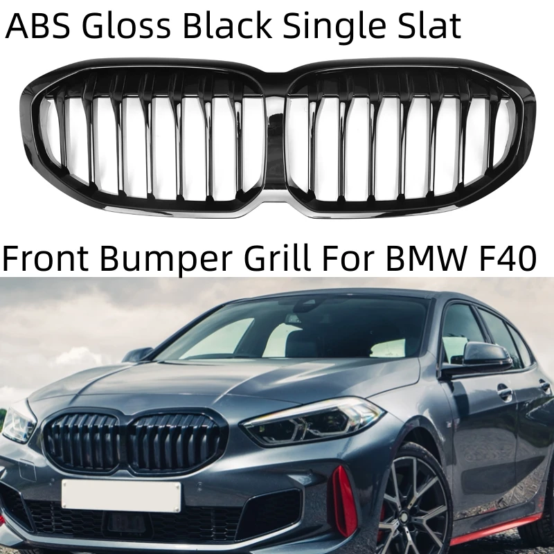 

Car Front Bumper Grille Racing Grills Kidney Grilles for BMW 1 Series F40 2021-IN Single Slat Line ABS Gloss Black Auto Styling