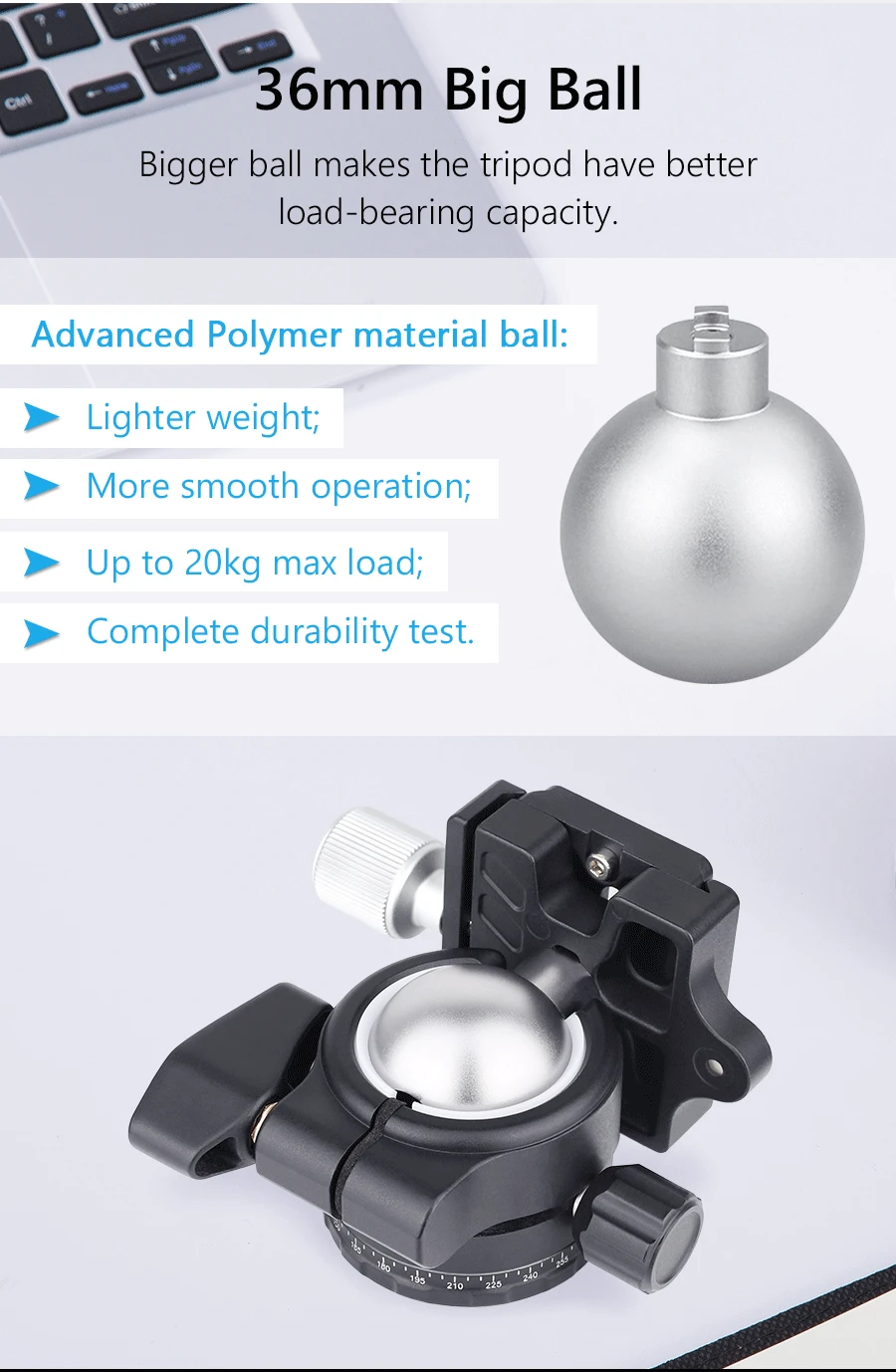 Description Picture 4 of itemTripod Head Camera Professional Low Profile Video Ball Head Mount 360 Panoramic Universal Ballhead for DSLR Tripod Monopod EH36S