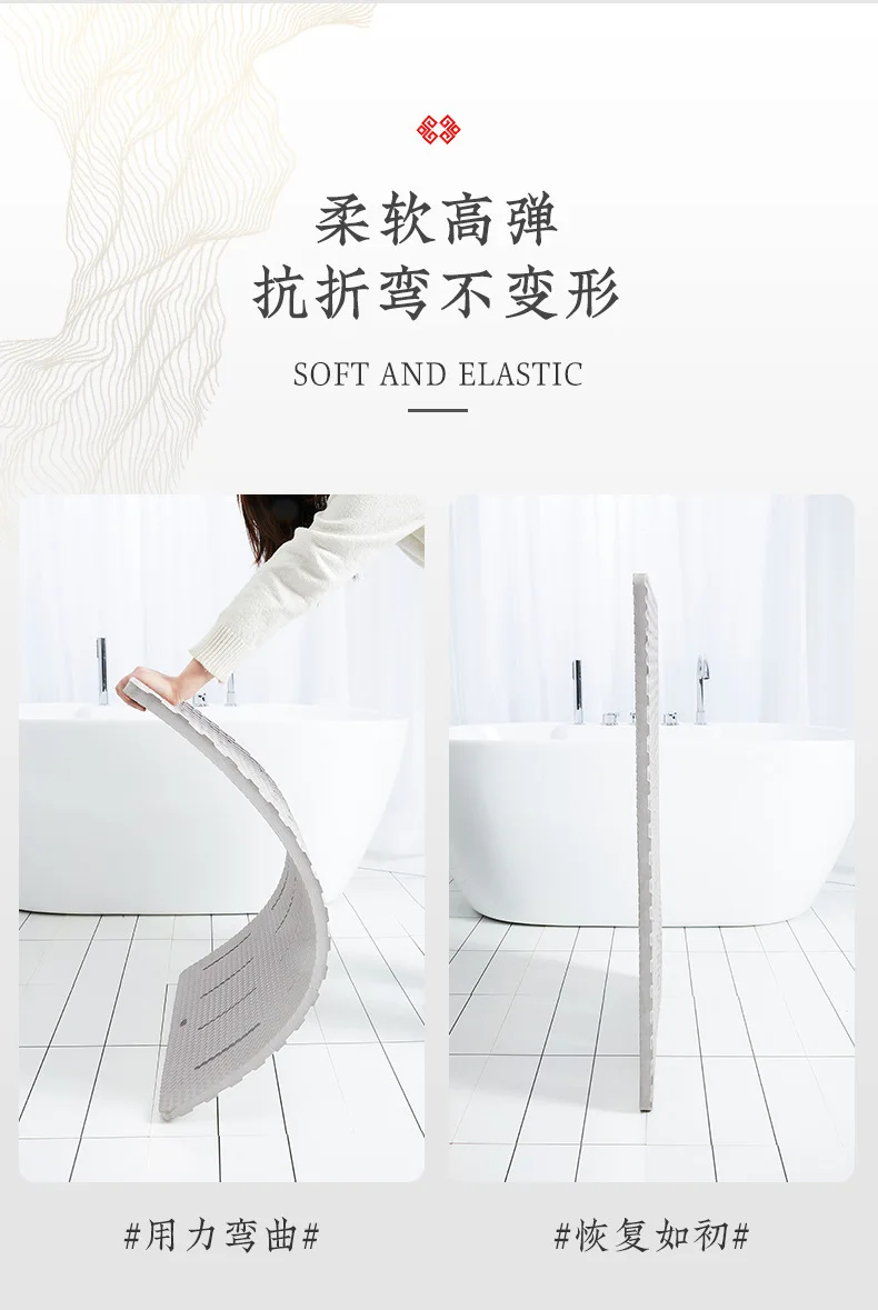 Non-slip bathroom mat on shower floor, textured surface for safety and grip.