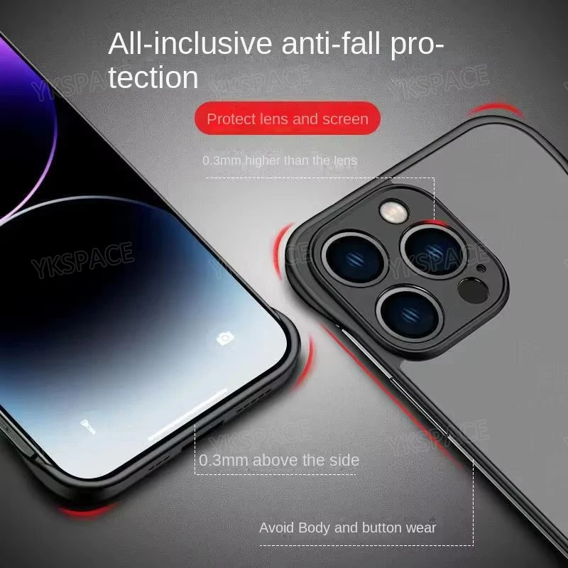 Frameless Translucent Matte Phone Case with Finger Ring - Shockproof Hard PC Cover, Available in 3 Colors