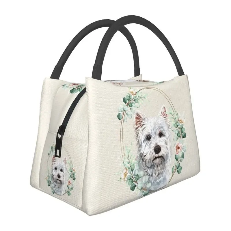 

West Highland White Terrier Dog In Floral Gold Wreath Insulated Lunch Bags for Westie Pet Lover Portable Cooler Thermal Bento