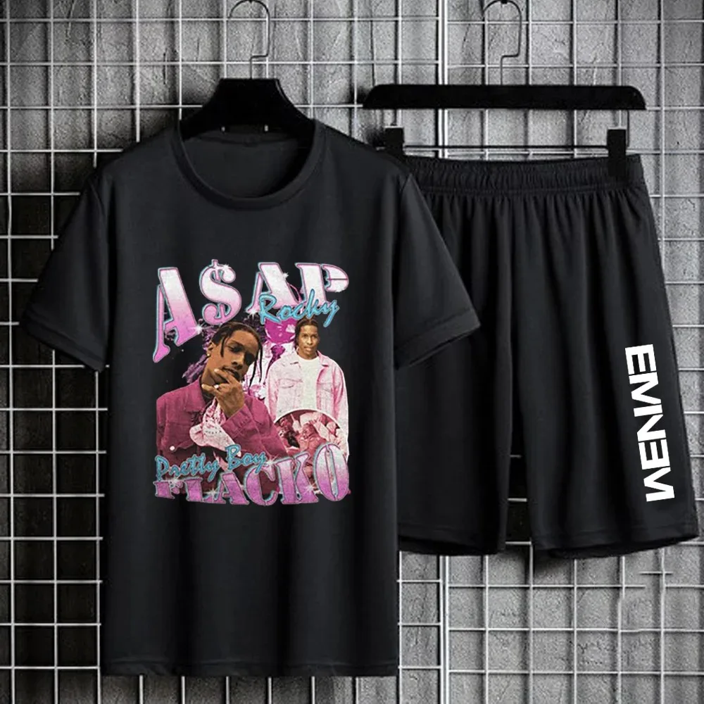 Eminem Slim Shady Print T Shirt Shorts for Men Short Sleeve Sports Suit Oversized Casual Tees Short Pants Hip Hop Two Piece Sets 6