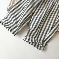 Pantalon à rayures en coton et lin pour garçon et fille, style décontracté, été automne 5