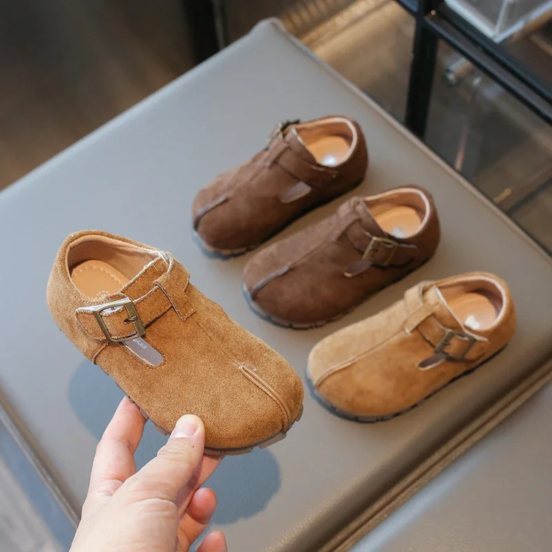 Leather Moccasins Flat Shoes for Kids Brown Casual