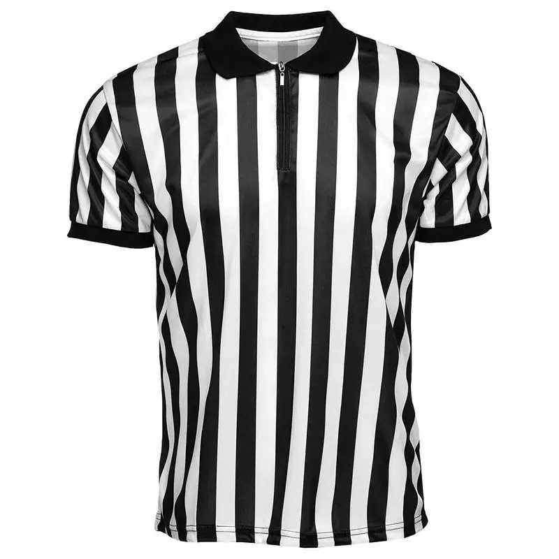 Collared Referee Shirt Black White Collared T Shirt Machine Washable Sports Clothes Striped Shirt for Women Men Adults bluetooth intelligent rope skipping machine adult fitness children sports count music electric rope skipping machine fun games