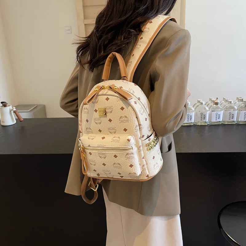 Nuovo zaino da donna con stampa retrò, borsa da viaggio alla moda per il tempo libero, di grande capacità, borsa da donna alla moda, versatile ed elegante - immagine 3