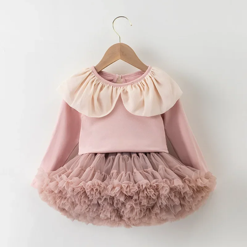 New Children Girls Ruffle collar Long-sleeved T-shirt Tutu Skirt
