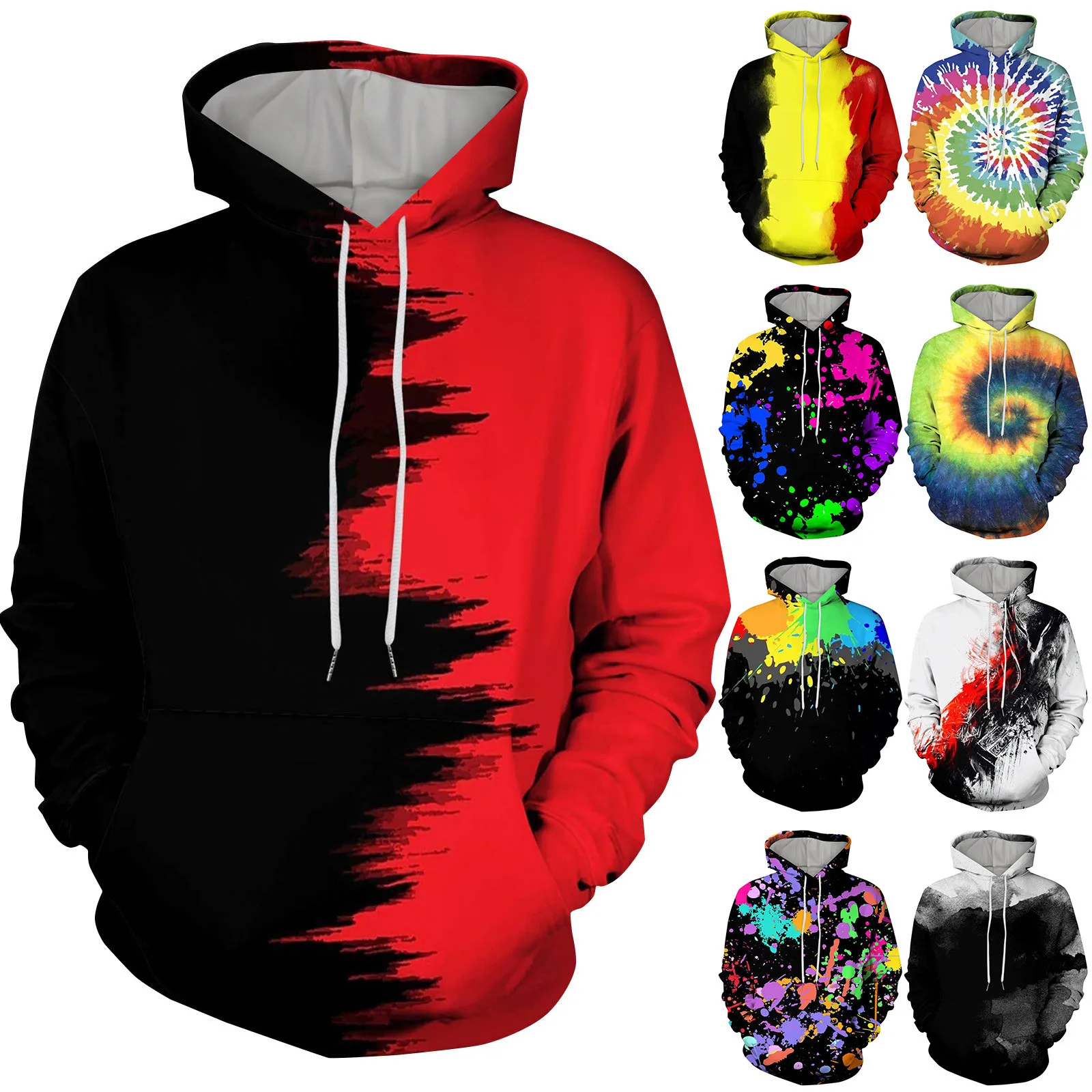 

Color Gradient Hoodie Pullover Mens Long Sleeve Casual 3d Print Hooded Drawstring Sweatshirt Loose Fit Tracksuit Japanese Style