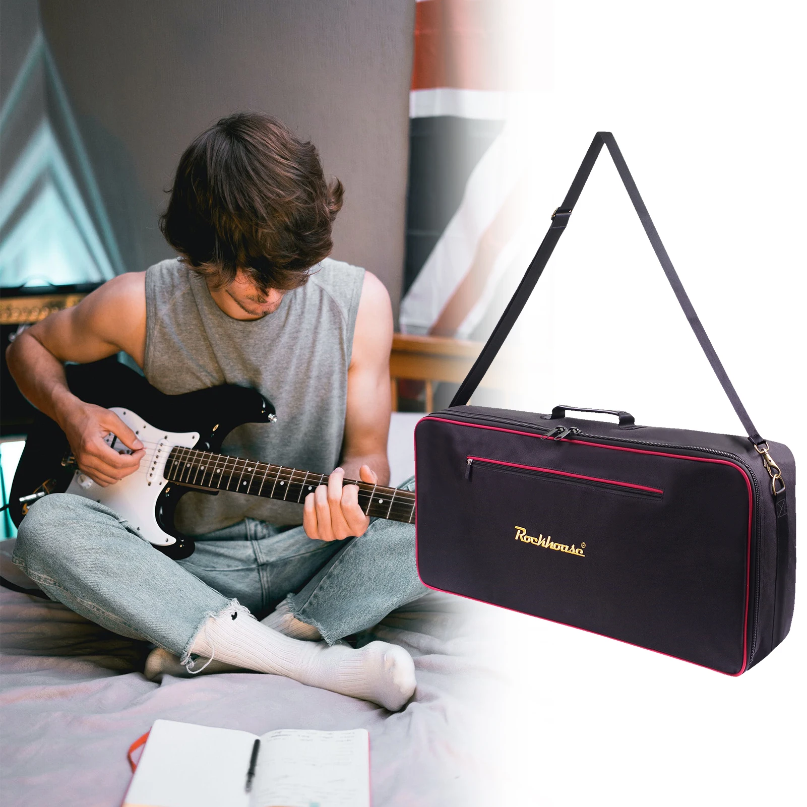 

Rockhouse Effect Pedal Bag Guitar Pedal Board Carry Bag Oxford Cloth Portable Zipper Handbag Shoulder Bag with Detachable Strap