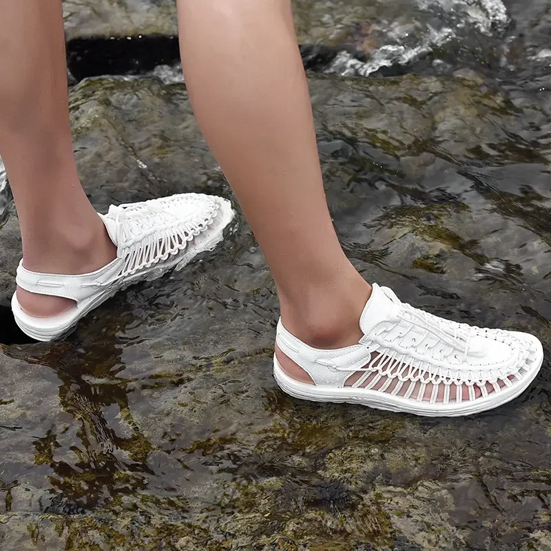 2024 New Leisure Men's Spring/Summer Knitted Sandals Fashionable and Trendy Beach Shoes with A Headband and One Step Lazy Shoes