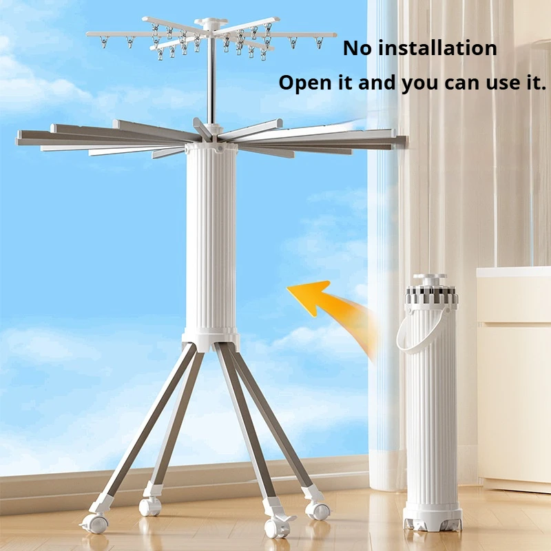 Thickened Foldable Clothes Hanger Rotary Floor Standing Clothes Drying Rack for Balcony Bathroom Space Saving Clothes Organizer 3