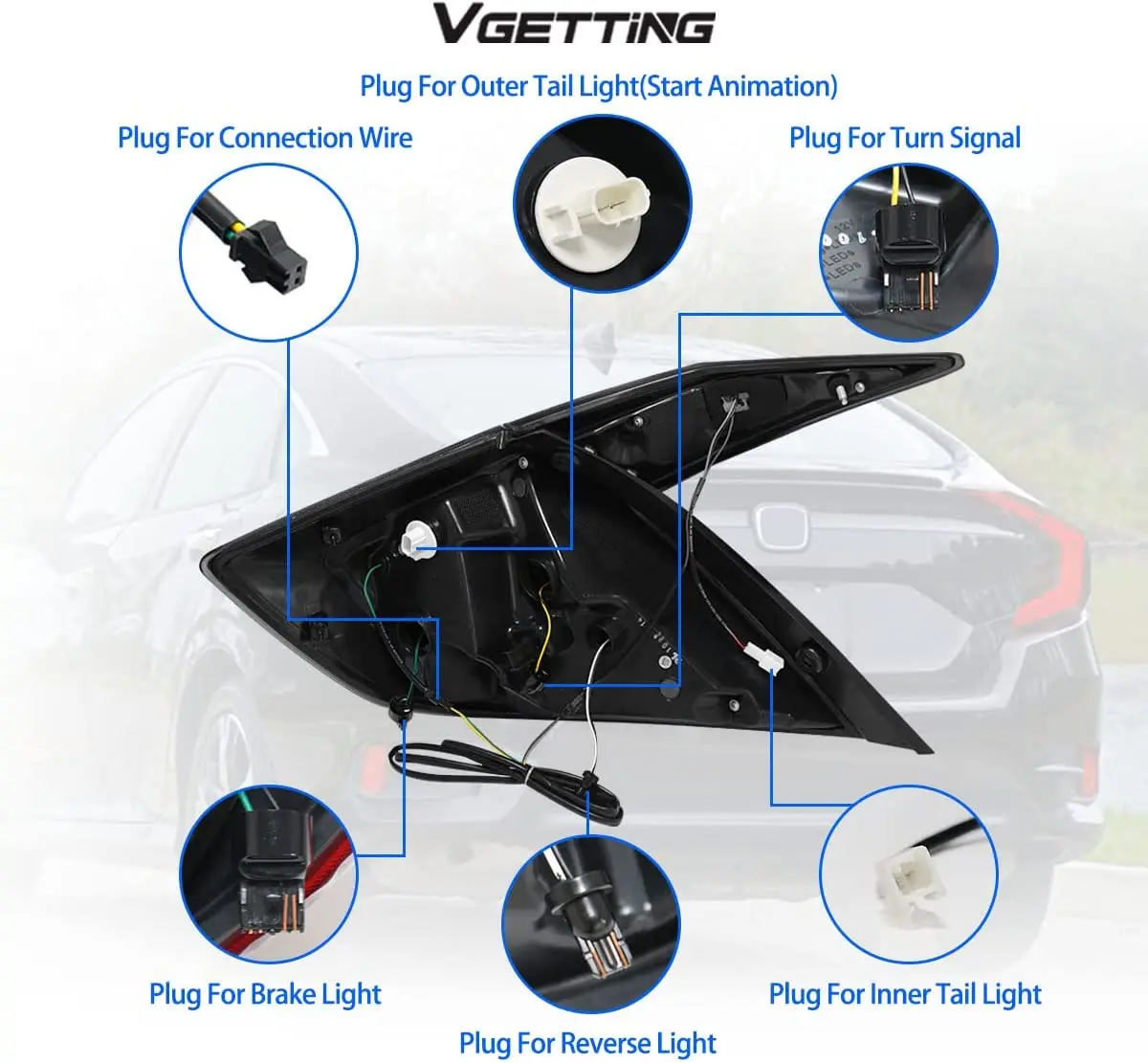 Rear Tail Lights Outer Lamps Sedan Fit For 2016-2021 Honda Civic LH RH W/O Bulb - Foto 8