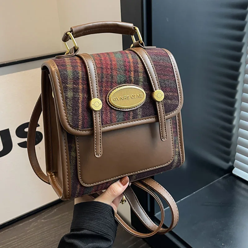 

Backpack Women's Backpack Special-Interest Design Bag 2024 New Fashion All-Match Multi-Use Portable College Plaid Schoolbag