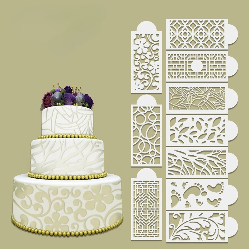 

10Pcs/set Cake Wave Decoration Template Mold Moulds Flower Pattern Plastic Stencil Pad Cake Lace Mold Strew Duster Decoration