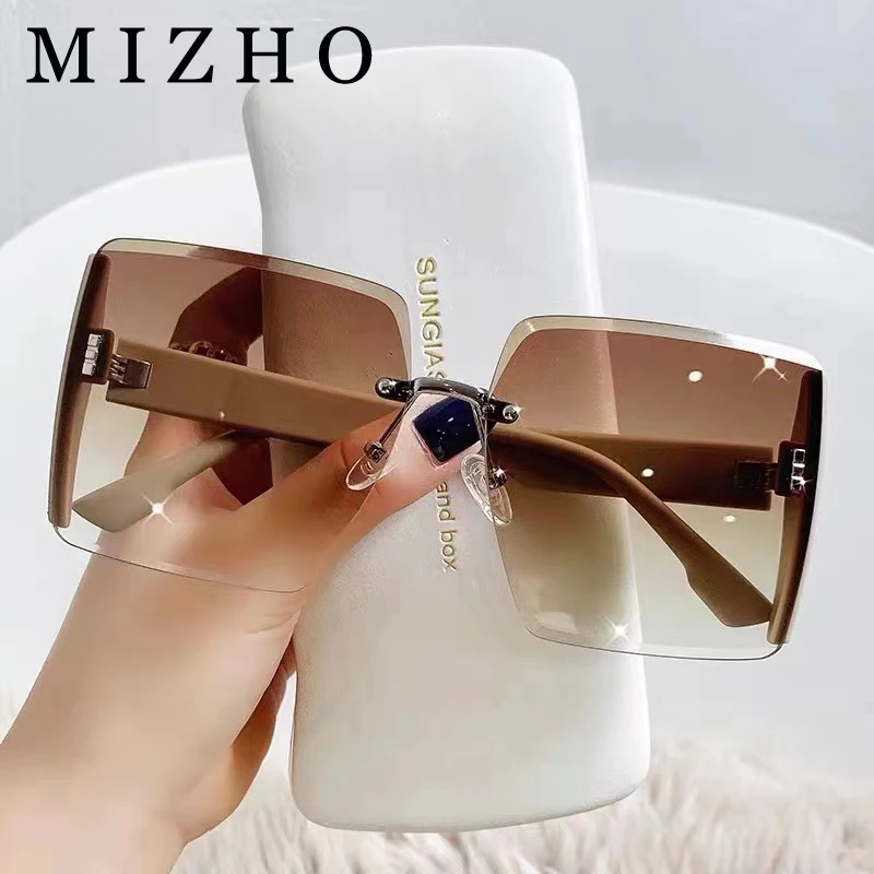 

MIZHO Vintage Square Sunglasses Women Luxury Oversized Rimless Glasses Shades Female Fashion Brand Designer Clear Oculos De Sol