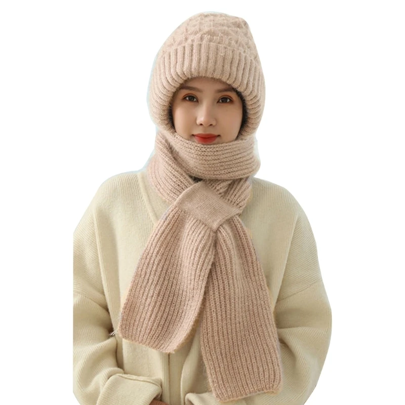 

Handmade Crochet Scarf Hat Autumn Winter Pullover Balaclava Hat Thick Beanie drop shipping