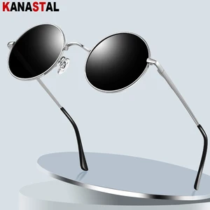 UV400 Polarized Sunglasses Men Punk Sun Glasses Metal Round Eyeglasses Frame Driving Beach Bike Travel Anti Glare Shade Eyewear