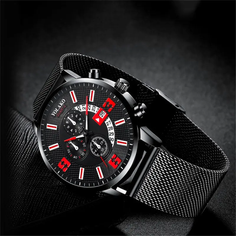 Reloj Hombre Mens Fashion Calendar Watches Men Business Stainless Steel Mesh Belt Quartz Wristwatch Male Clock Relogio Masculino