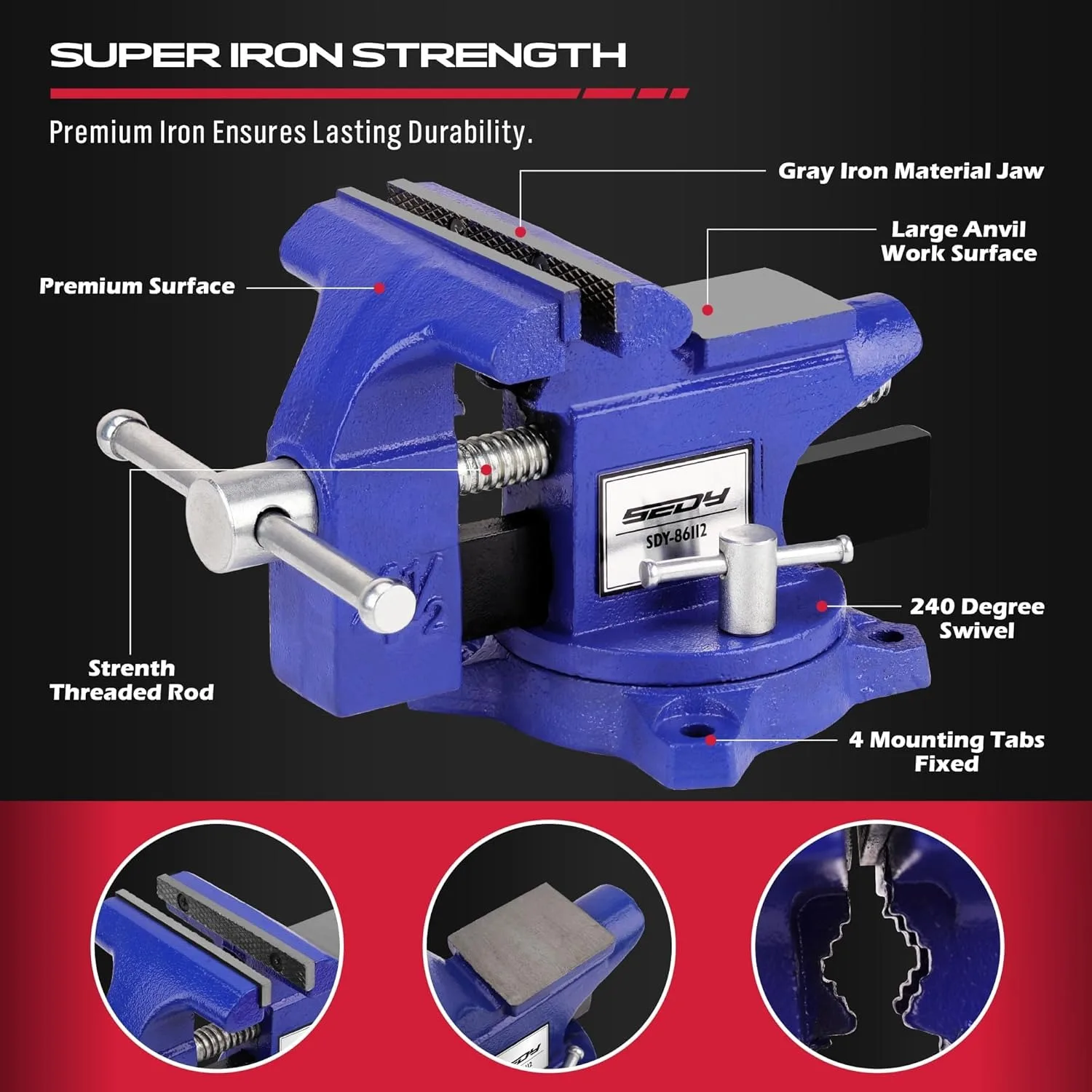 Heavy Duty Bench Vise 4.5 Inch: Table Clamp Woodworking Vice Press Drill Tools Workbench Wood Metal Pipe Work Shop Block Swivel 3