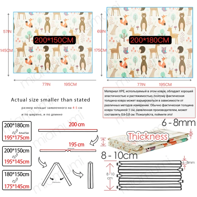 Miamumi Foldable Baby Floor Play Mat Children's Carpet Kids Sport Rug Activity Foam Puzzle Dinosaur Bear Fox Crawling Pad Safety 3