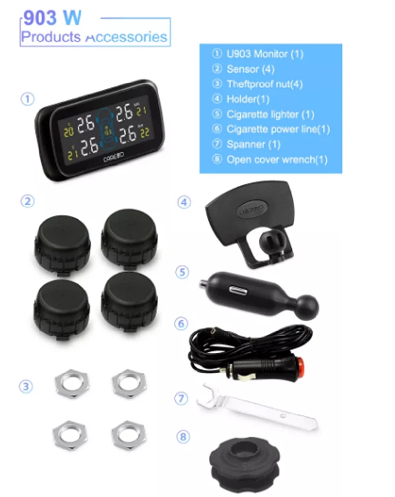CARUED TPMS  Ÿ̾ з ͸,  ܺ ̴  ͸,   ˶, ڵ TPMS, U903, 4 