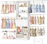 Closet System - 4.75-8FT Closet Organizer System with Wooden Drawers & Cube Storage Organizer, Up To 96" Closet Systems for 1