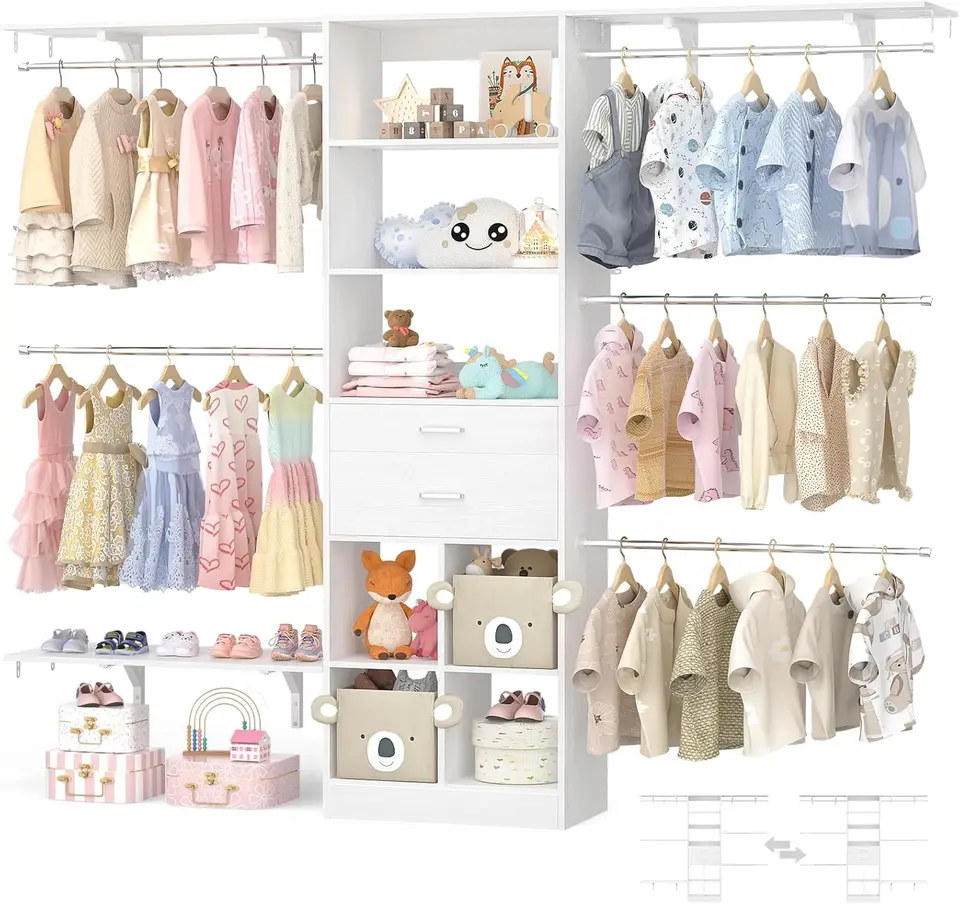 Adjustable Closet Organizer System with Wooden Drawers