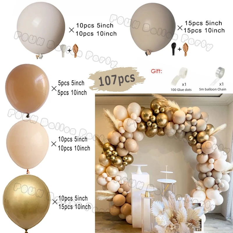 Kit Arco Di Palloncini Bianco Sabbia Oro - 152pcs Nudo Bianco Oro