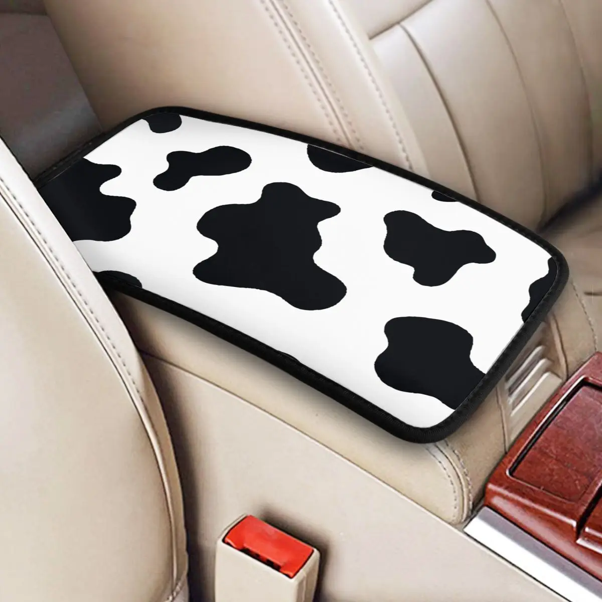 

32x19cm Universal Car Arm Rest Cover Mat Cow Print Center Console Cover Pad Animal Skin Car Waterproof Storage Box Cover