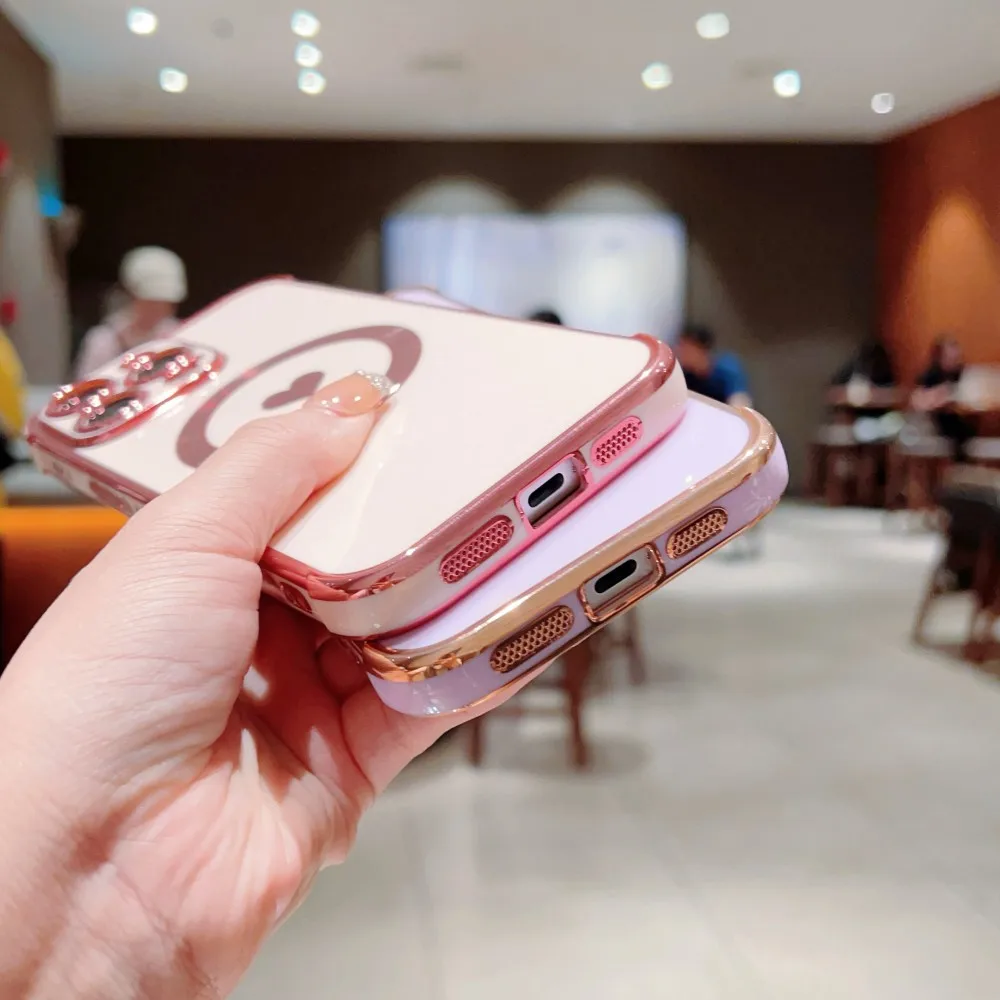 Side Heart Plating Shockproof Phone Case with Lens Protection